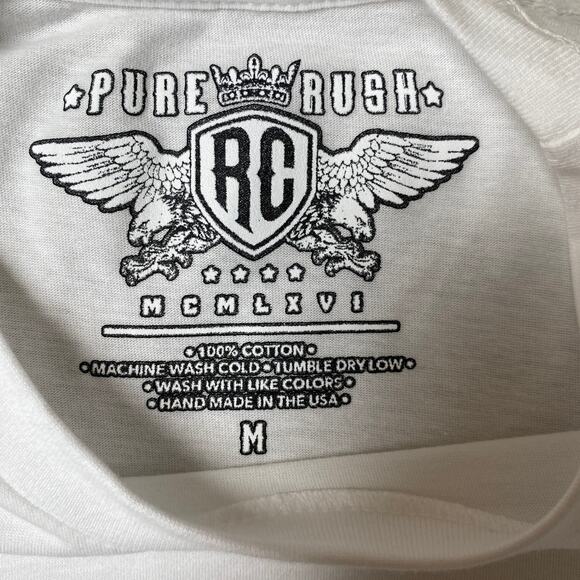 Rush Couture Rhinestone Skull Men Tee Bling T-shirt Size M White Grunge Goth USA - Picture 6 of 8